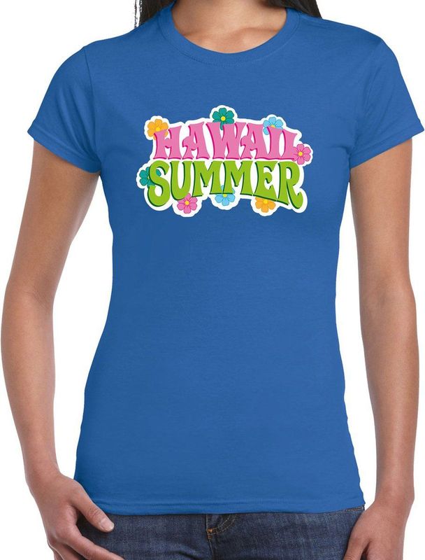 Hawaii summer t-shirt blauw voor dames - Zomer kleding