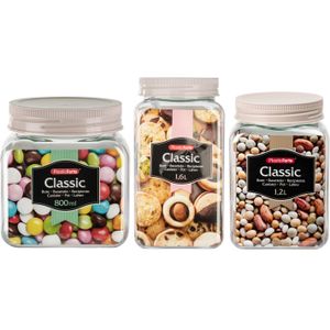Forte Plastics Voorraadpotten/weckpotten - 6 stuks - 0,8L/1,2L/1,6L - kunststof