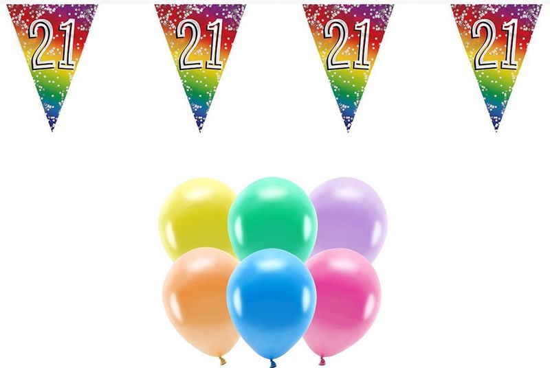 Boland Party 21e jaar verjaardag feestartikelen versiering - 100x ballonnen/2x leeftijd vlaggetjes