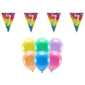 Boland Party 7e jaar verjaardag feestartikelen versiering - 100x ballonnen/2x leeftijd vlaggetjes