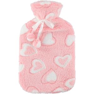 Warmwaterkruik - fleece hoes - hartjes print roze - 2 liter