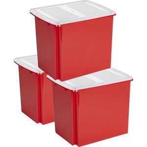 Sunware - Set van 3x opslagbox kunststof 45 liter rood 45 x 36 x 36 cm met deksel