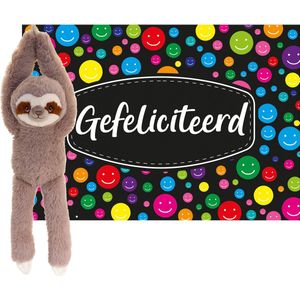 Keel toys - Cadeaukaart Gefeliciteerd met knuffeldier luiaard 50 cm - Knuffeldier