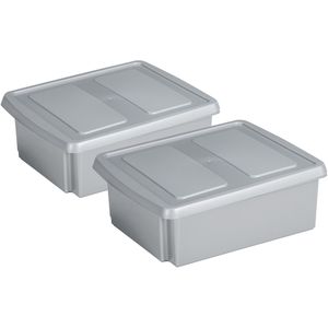Sunware set van 2x opslagboxen kunststof 17 liter lichtgrijs 45 x 36 x 14 cm met afsluitbare deksel