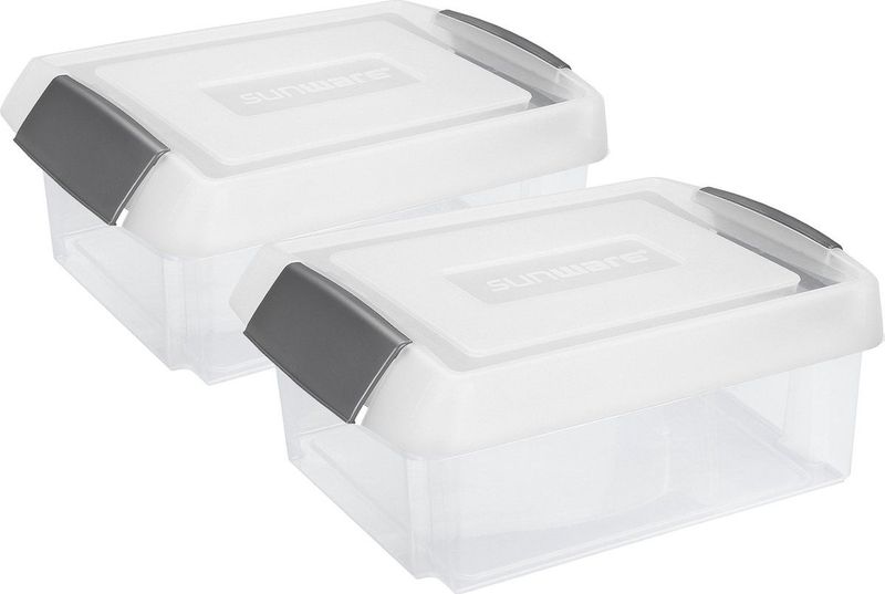 Sunware 2x opslagboxen kunststof 17 liter transparant 45 x 36 x 14 cm afsluitbare extra hoge deksel