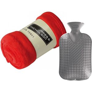 Fleece deken/plaid - rood - 120 x 160 cm - kruik - 2 liter