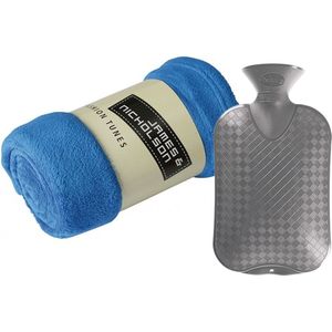 Fleece deken/plaid - blauw - 120 x 160 cm - kruik - 2 liter