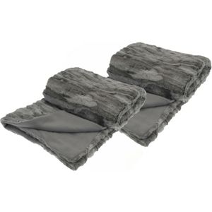 Fleece dekens/plaids - 2x - titanium grijs - 130 x 150 cm