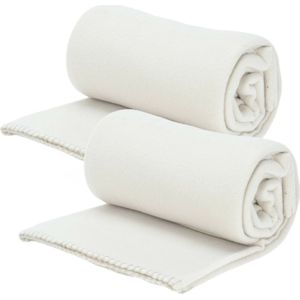 Fleece dekens/plaids - 2x - gebroken wit - 125 x 150 cm