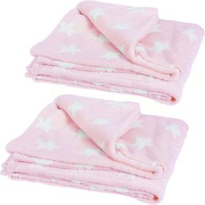 Fleece dekens/plaids - 2x - roze - 130 x 160 cm