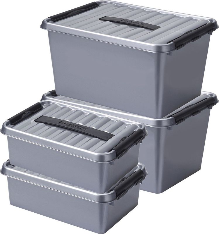 Sunware Opberg boxen - set 6x stuks - 12 en 22 liter - kunststof grijs - met deksel