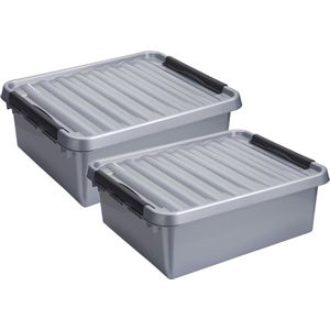 Sunware Opberg boxen - set 2x stuks - 36 en 25 liter - kunststof grijs - met deksel