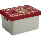 Sunware Kerstversiering opbergbox - lichtgroen/rood - 44 x 34 x 24 cm - rendier print deksel