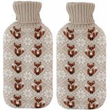 Kruik - 2 stuks - gebreide hoes - vossen print beige - 2 liter