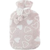 Warmwaterkruiken 2 liter met zachte fleece hoes beige/hartjes 2x stuks - Kruiken