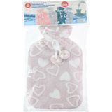 Warmwaterkruiken 2 liter met zachte fleece hoes beige/hartjes 2x stuks - Kruiken