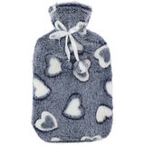 Warmwaterkruiken 2 liter met zachte fleece hoes grijs/hartjes 2x stuks - Kruiken
