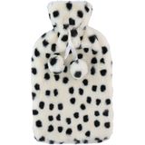 Warmwaterkruiken 2 liter met zachte fleece hoes wit/zwart/stippen 2x stuks - Kruiken