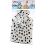 Warmwaterkruiken 2 liter met zachte fleece hoes wit/zwart/stippen 2x stuks - Kruiken