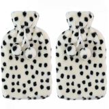 Warmwaterkruiken 2 liter met zachte fleece hoes wit/zwart/stippen 2x stuks - Kruiken