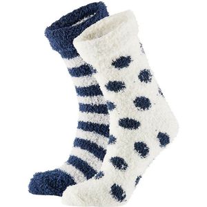 Huissokken - Navy/Ecru - 100% Polyester - 2-Pak met Stippen en Strepen