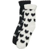 Dames bedsokken/huissokken 2-pak zwart/ecru hartjes/sterren maat 36-41