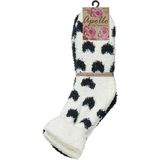 Dames bedsokken/huissokken 2-pak zwart/ecru hartjes/sterren maat 36-41