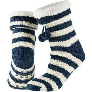Apollo - Dames huissokken/slofsokken - navy/wit gestreept - maat 36-41 - Anti-slip