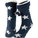 Apollo - Dames huissokken/slofsokken - navy/wit sterren - maat 36-41 - Anti-slip