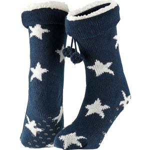 Apollo - Dames huissokken/slofsokken - navy/wit sterren - maat 36-41 - Anti-slip