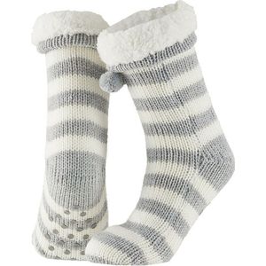 Apollo - Huissokken - Grijs/Wit Gestreept - Dames - Anti-slip
