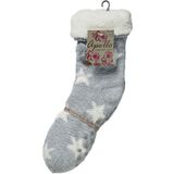 Apollo - Dames huissokken/slofsokken - grijs/wit sterren - maat 36-41 - Anti-slip