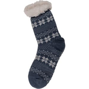 Dames Nordic huissokken/slofsokken gebreid - blauw - one-size maat 36-41
