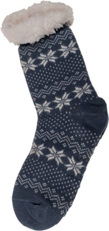 Dames Nordic huissokken/slofsokken gebreid - blauw - one-size maat 36-41