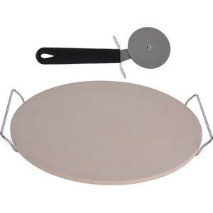 Excellent Houseware Pizzasteen met handvaten 35 cm - incl. pizzaroller