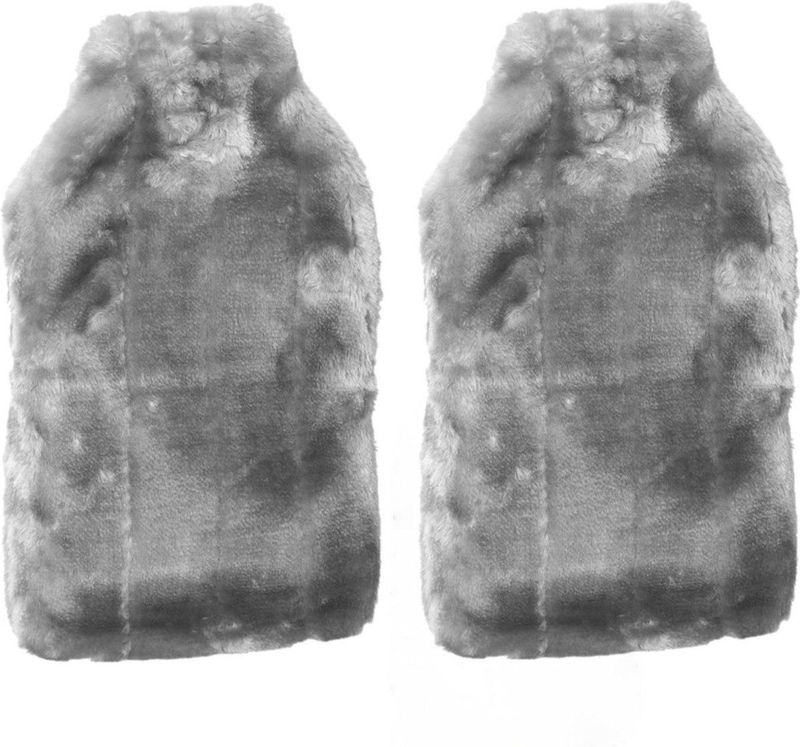 2x stuks warm/heet water kruik met pluche hoes zilver grijs 2 liter