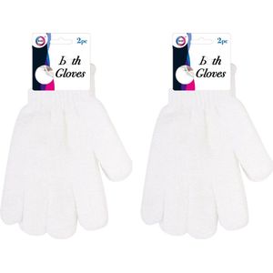 Scrub washandjes/was handschoenen - 4 stuks - wit