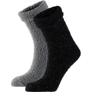2-Pak dames bedsokken/huissokken zwart/grijs maat 36-41