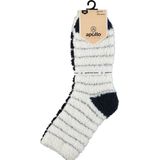 Apollo - Dames fluffy bedsokken/huissokken 2-pak navy blauw/wit maat 36-41