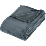 Apollo - Fleece deken blauwgrijs 125 x 150 cm met voetenwarmer slof cheetah one size