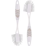 Afwasborstel met ophang lus - 2x stuks - grijs - 29 cm
