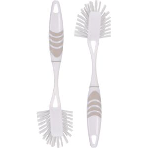 Afwasborstel met ophang lus - 2x stuks - grijs - 29 cm