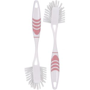 Afwasborstel met ophang lus - 2x stuks - roze - 29 cm