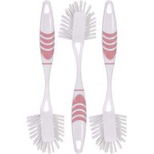 Afwasborstel met ophang lus - 3x stuks - roze - 29 cm