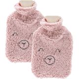 Home & Styling Kruik - 2x stuks - fleece hoes - biggetje roze - 2 liter