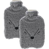 Home & Styling Kruik - 2x stuks - fleece hoes vos grijs - 2 liter