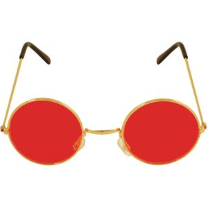 Carnaval verkleedbril - ronde glazen - rood - flower power - hippie