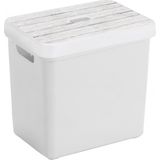 Sunware Opbergbox - wit - 25 Liter - kunststof met houtkleur deksel