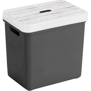 Sunware Opbergbox - antraciet - 25L - kunststof met houtkleur deksel