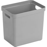 Sunware Opbergbox - lichtgrijs - 25L - kunststof met houtkleur deksel